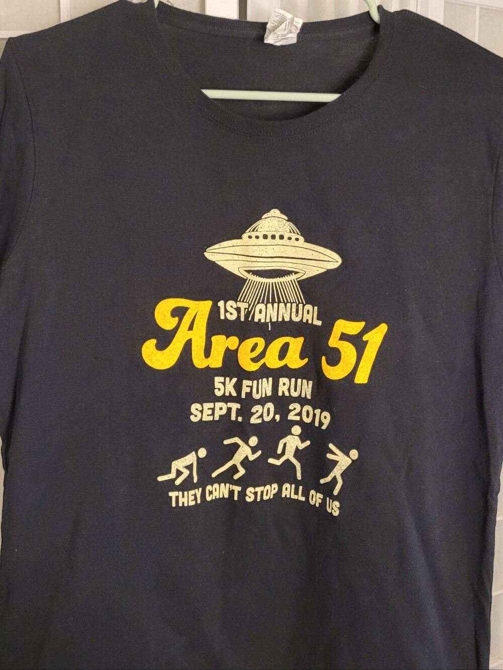 Area 51 Fun Run Novelty Black Graphic Tee - With Yellow Lettering, Size L